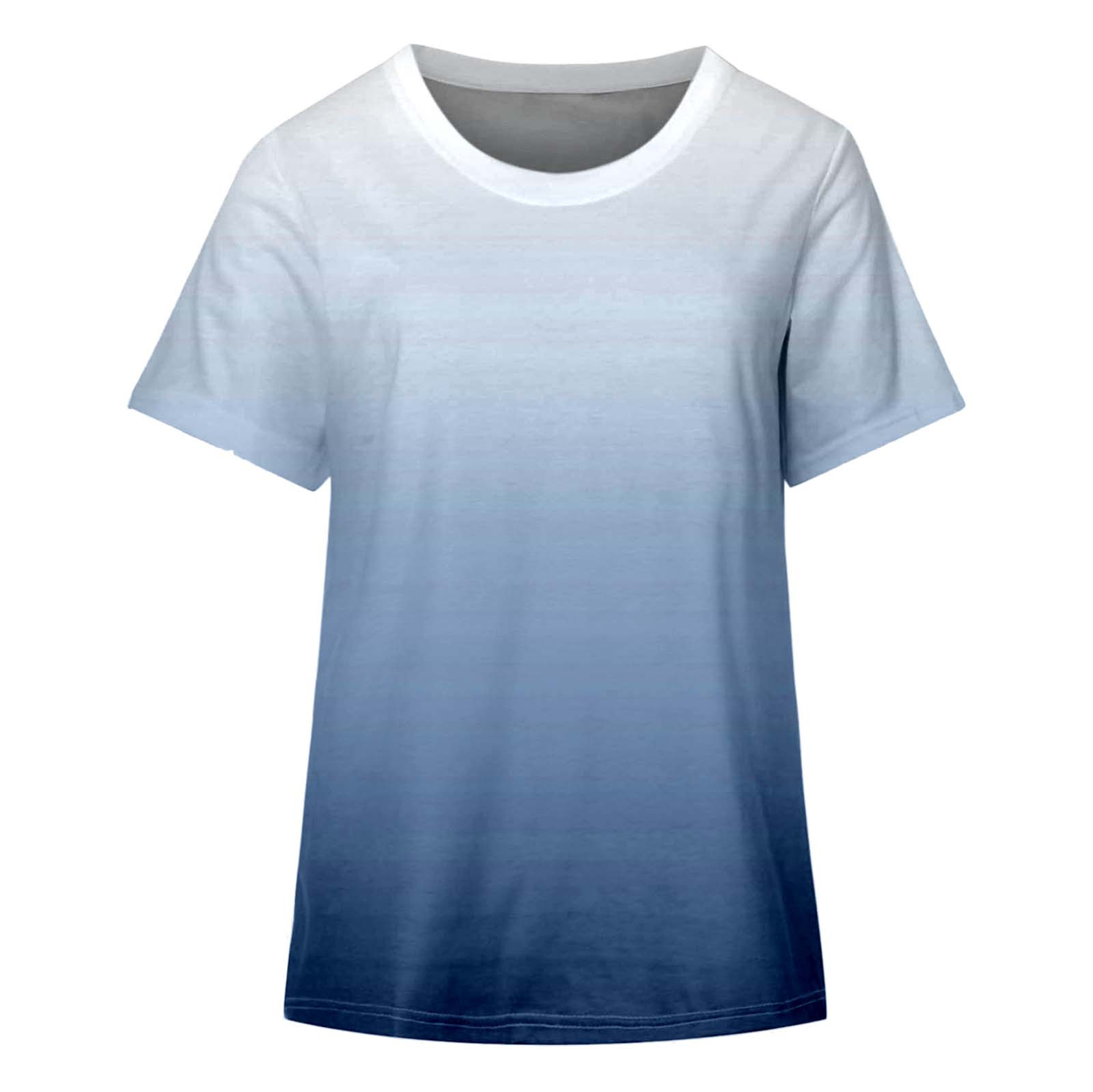thumbnail image 4 of Top de manga corta con estampado degradado para mujer - Cuello redondo, camiseta informal de verano - Tejido de poliéster para uso urbano, vacaciones y diario, 4 of 4